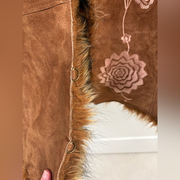 Vintage Y2K Leather Faux Fur Embroidered Together Penny Lane Coat Tag Size 14 - Picture 11 of 16